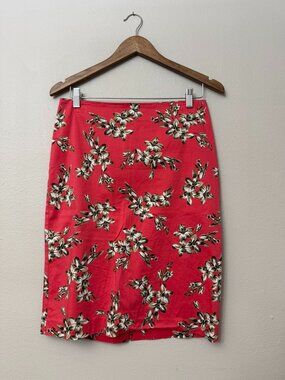 Talbots Coral Ivory Floral Pencil Skirt Size 6